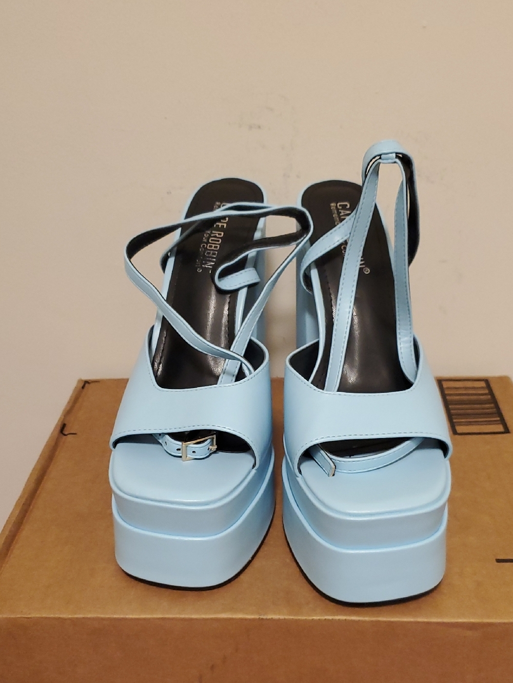 Cape Robbin Light Blue Strappy Platform Slingback Heels